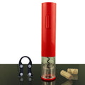 Black electric wine bottle opener with automatic corkscrew mechanism and integrated foil cutter