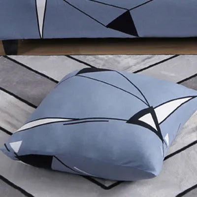 Geometric print stretch sofa slipcover on a double seat sofa