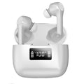 Cool black wireless Bluetooth earphones with touch controls and a matching charging case on a white background.