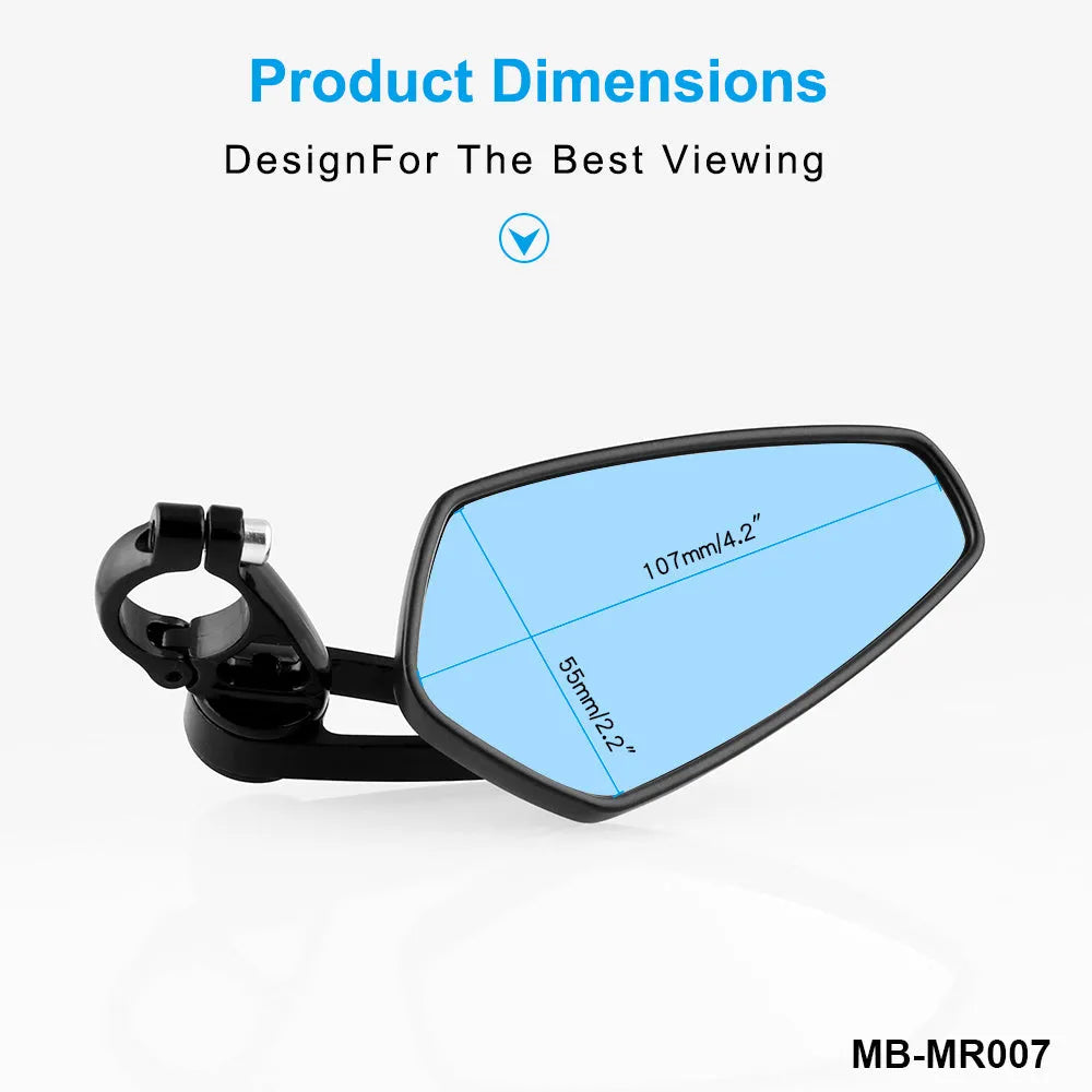 Black aluminium alloy motorcycle handlebar mirror with blue glass for 22mm 7/8 inch handlebars