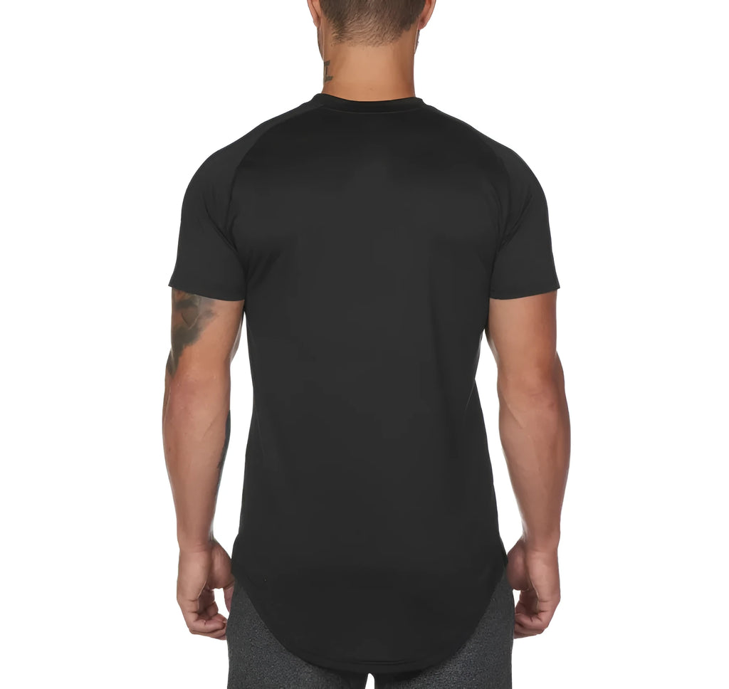 Mens plain green gym shirt and a black version with a white printed letter on the chest.