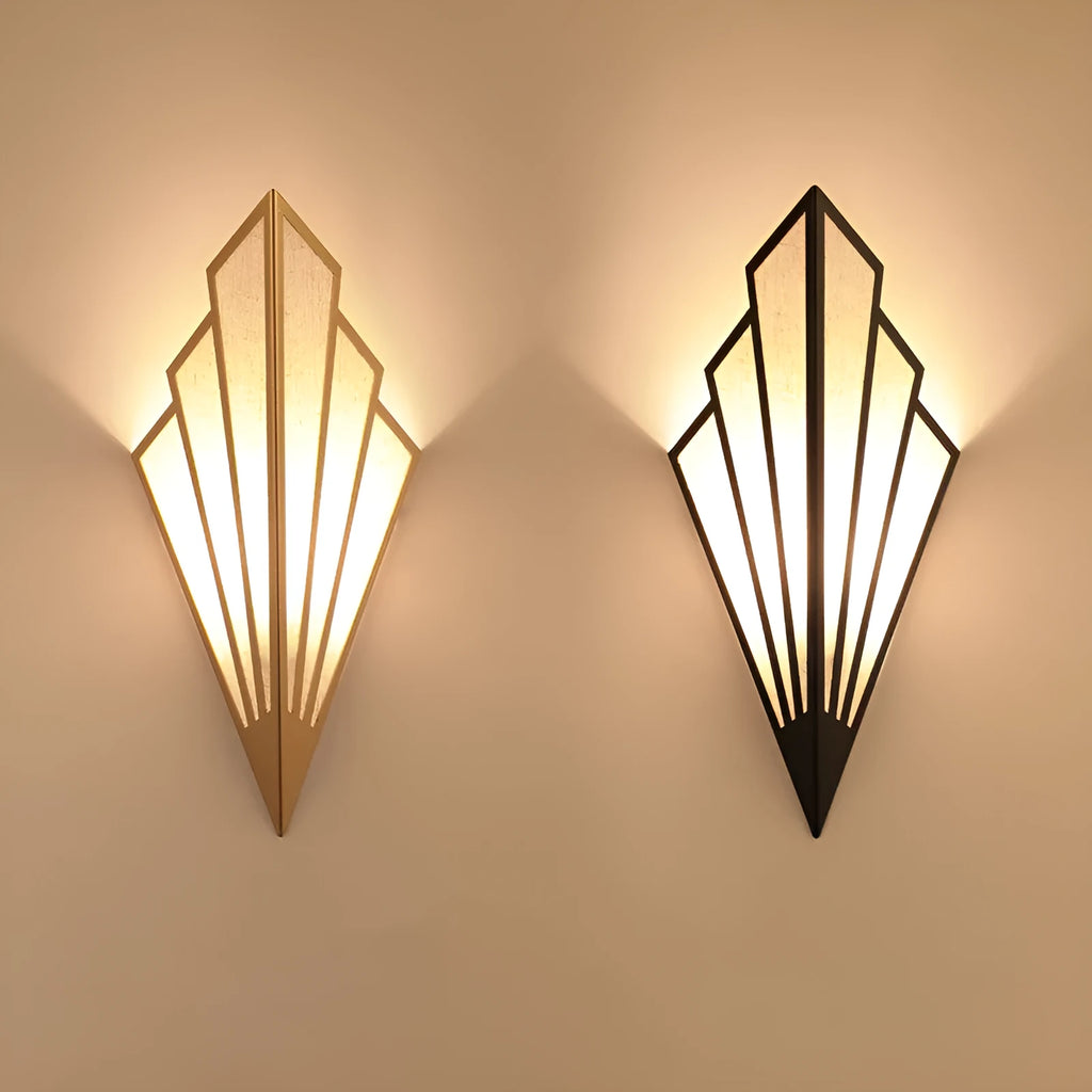 Black or gold wrought iron wall lamp with linen shade, 18cm diameter, 43cm high, 17cm from wall