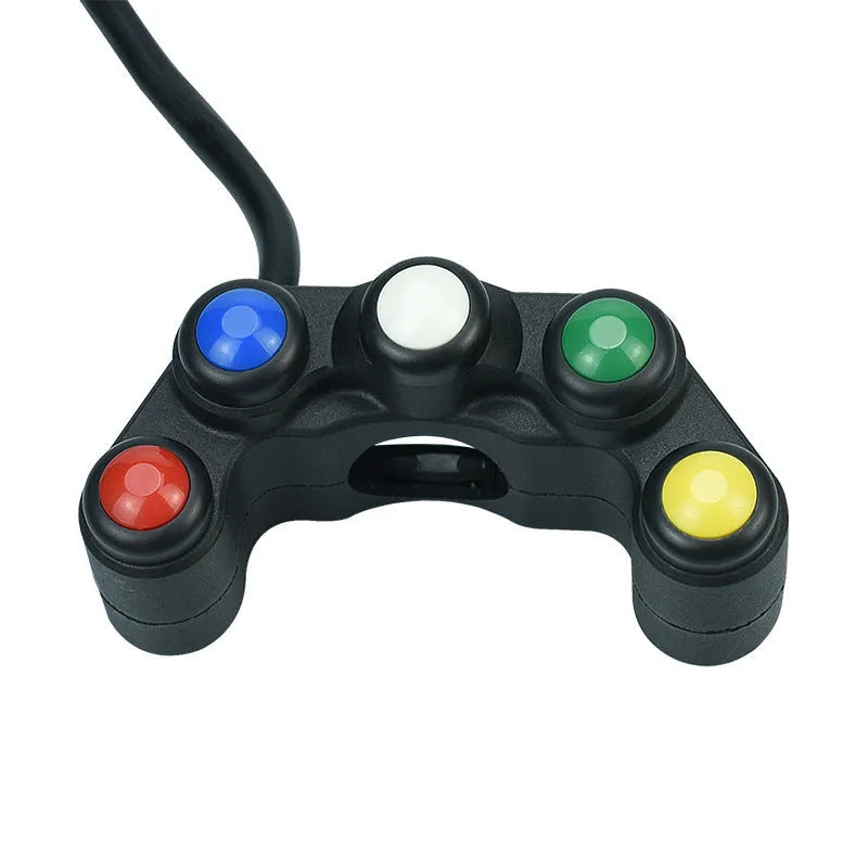 Plastic five-colour five-position vehicle switch with red, yellow, blue, green, white buttons and 52cm cable