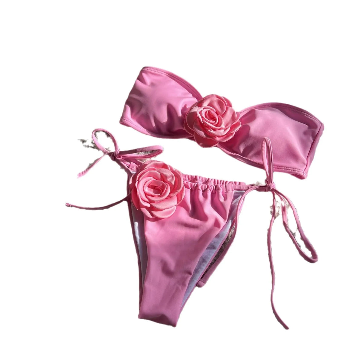 Polyester women's swimsuit bikini set with tube top and adjustable drawstring straps
