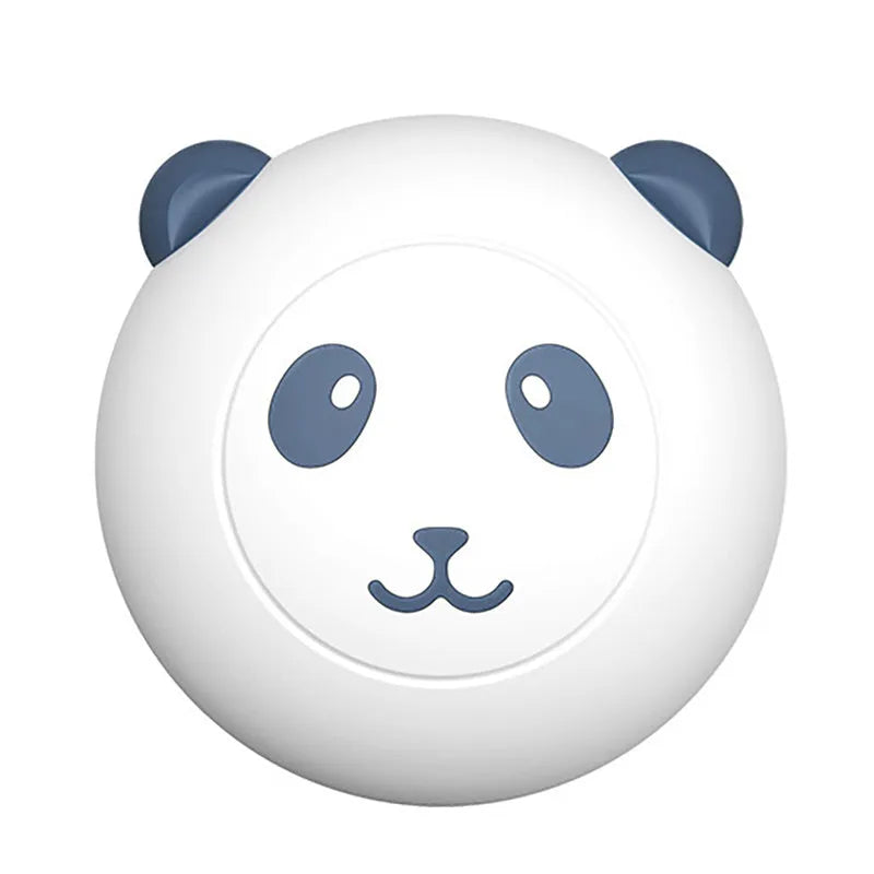 Panda-shaped silicone pet bath brush with soft bristles for cats and dogs in blue.