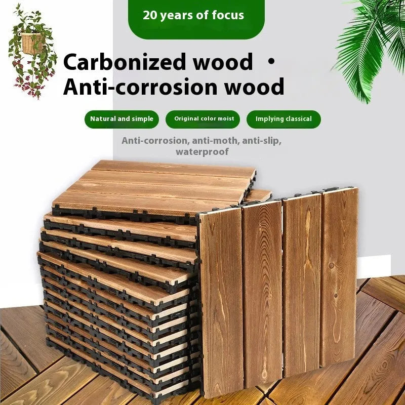 Camphor pine wood flooring tiles in 30x30cm squares with brushed durable finish