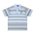 Men's blue and yellow printed short sleeve polyester shirt with loose fit design for casual wear