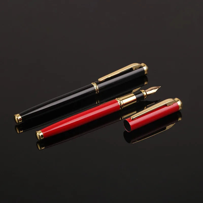 Red and black metal fountain pen with 0.5mm Yijin nib for office and student writing