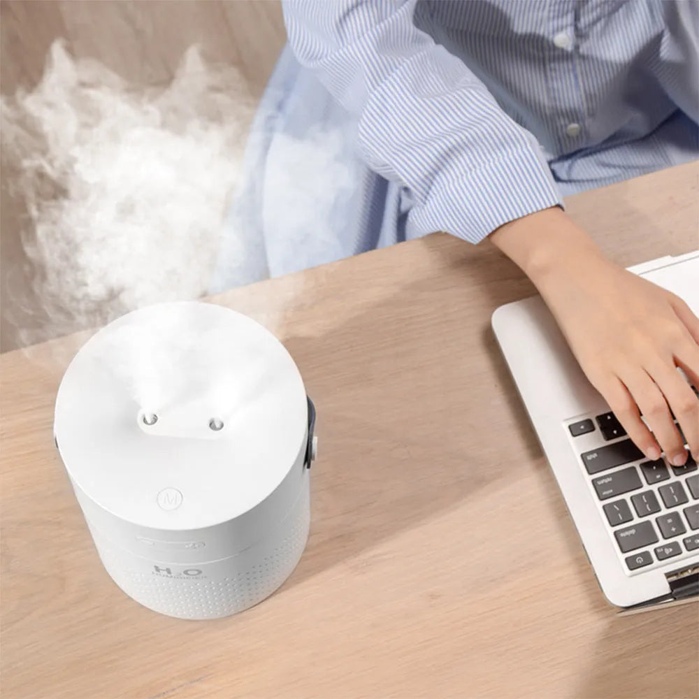 Slim USB rechargeable bedroom humidifier in green, grey, pink or white with 1.1L tank and 4000mAh battery