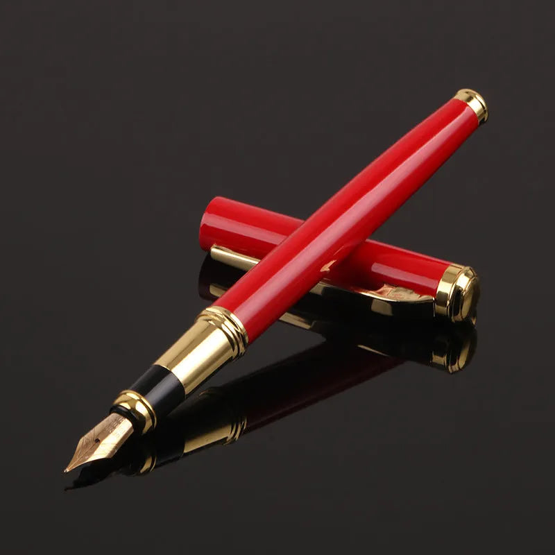 Red and black metal fountain pen with 0.5mm Yijin nib for office and student writing