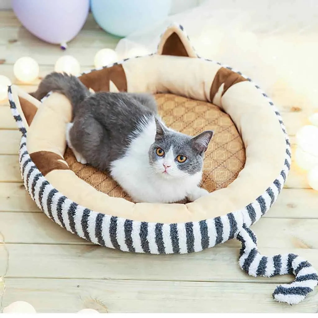 Round plush pet bed in grey with a two-sided cushion, 55 cm size, for small dogs and cats