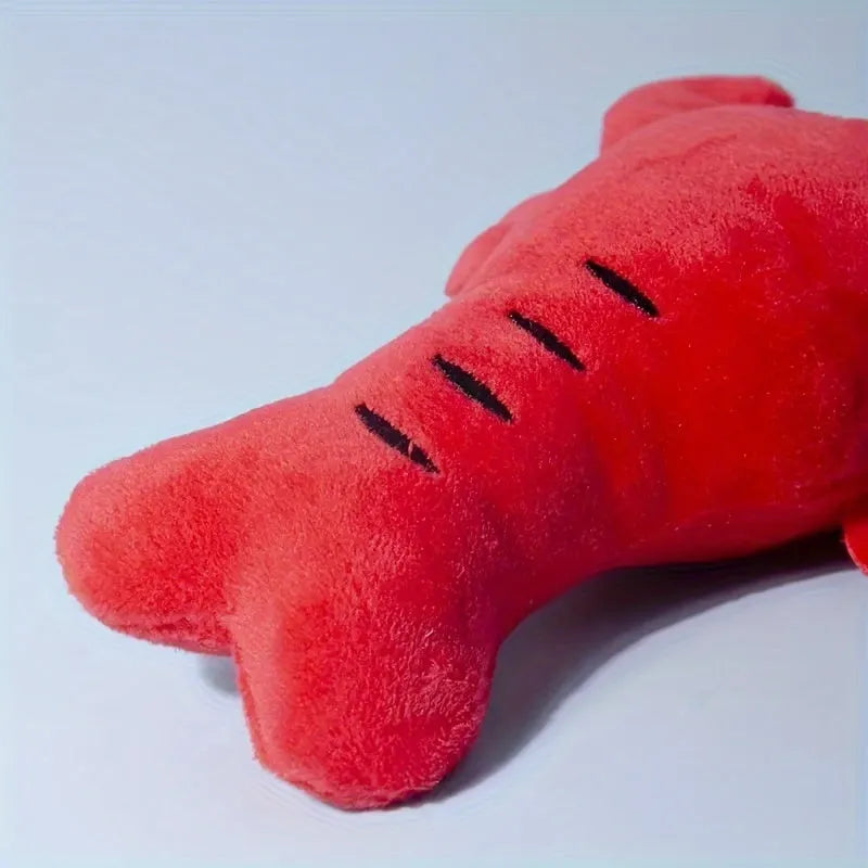 Red lobster plush dog toy with squeaker for small and medium dogs