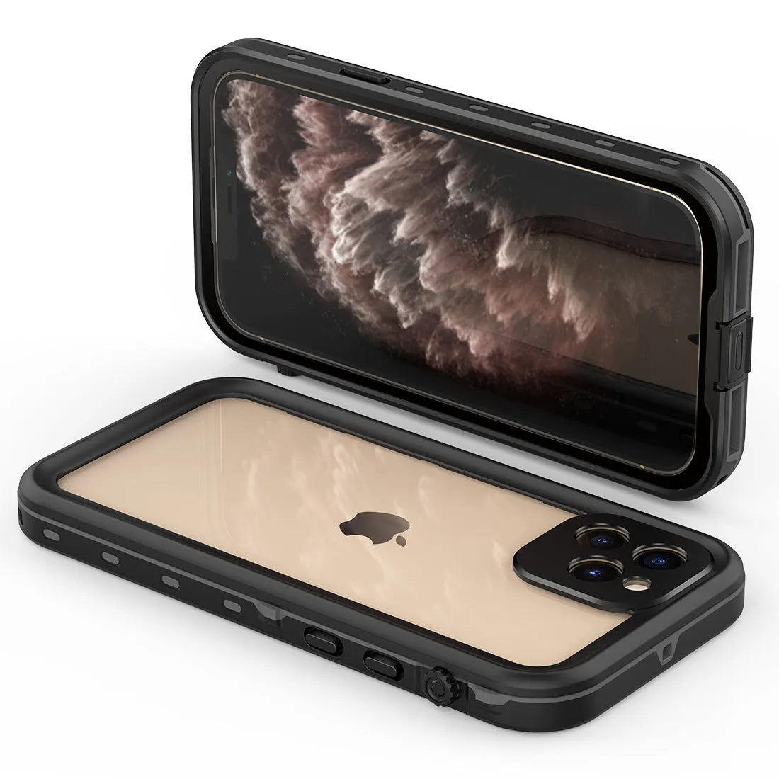 FREDPEPPER IP68 waterproof case for iPhone 12 Pro Max and iPhone 14 Pro in black, blue, and red colours