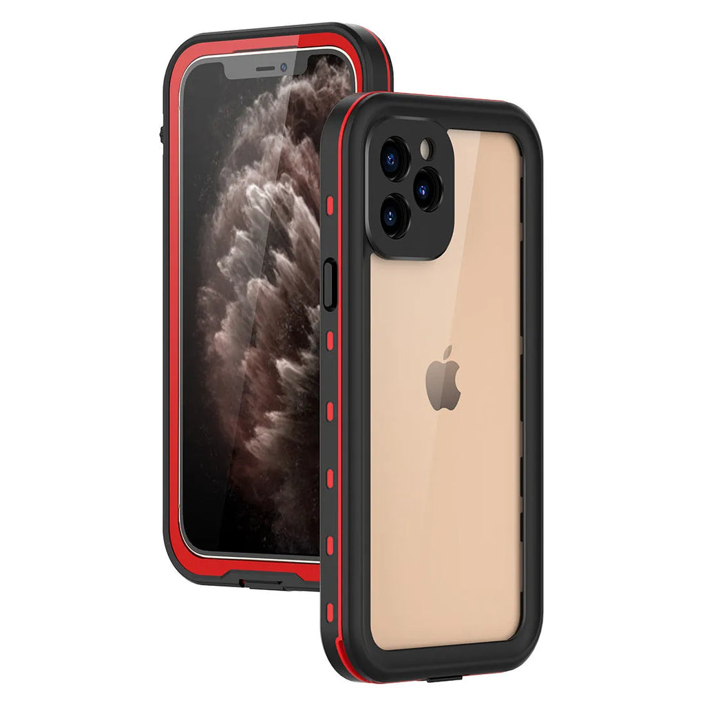 FREDPEPPER IP68 waterproof case for iPhone 12 Pro Max and iPhone 14 Pro in black, blue, and red colours