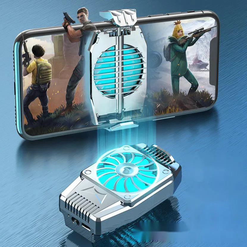 H15 mobile phone cooling fan in black or silver, compact PC body, 8x4.5x2.8cm, with charging cable and cover