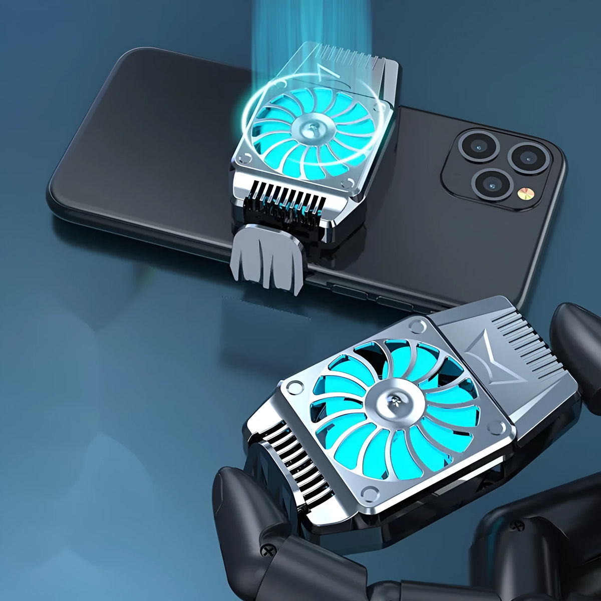 H15 mobile phone cooling fan in black or silver, compact PC body, 8x4.5x2.8cm, with charging cable and cover