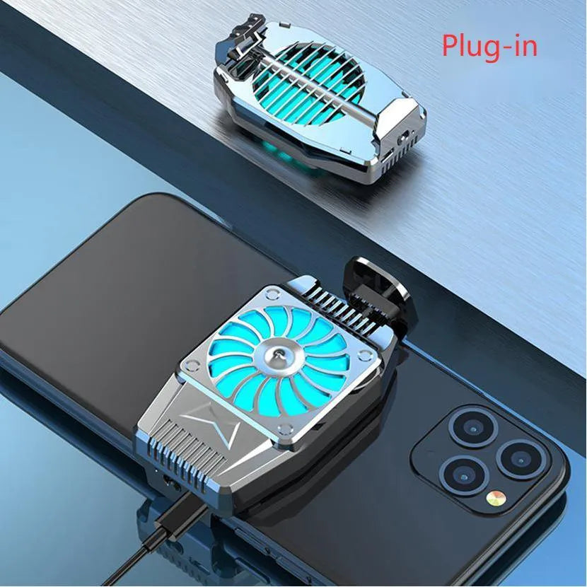 H15 mobile phone cooling fan in black or silver, compact PC body, 8x4.5x2.8cm, with charging cable and cover