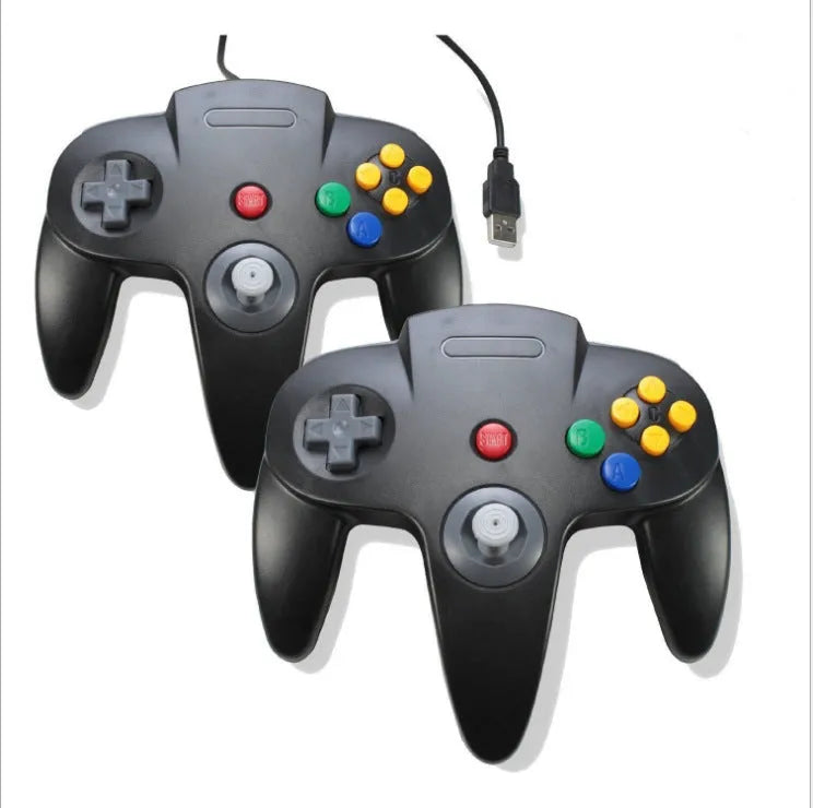 USB N64 controller for PC computers in blue colour with three-pronged design