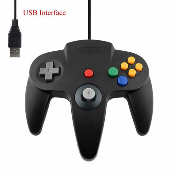 USB N64 controller for PC computers in blue colour with three-pronged design