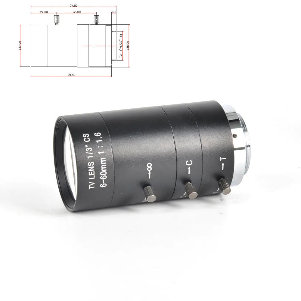 Black manual aperture 6-60mm CS mount camera lens for CCTV security cameras