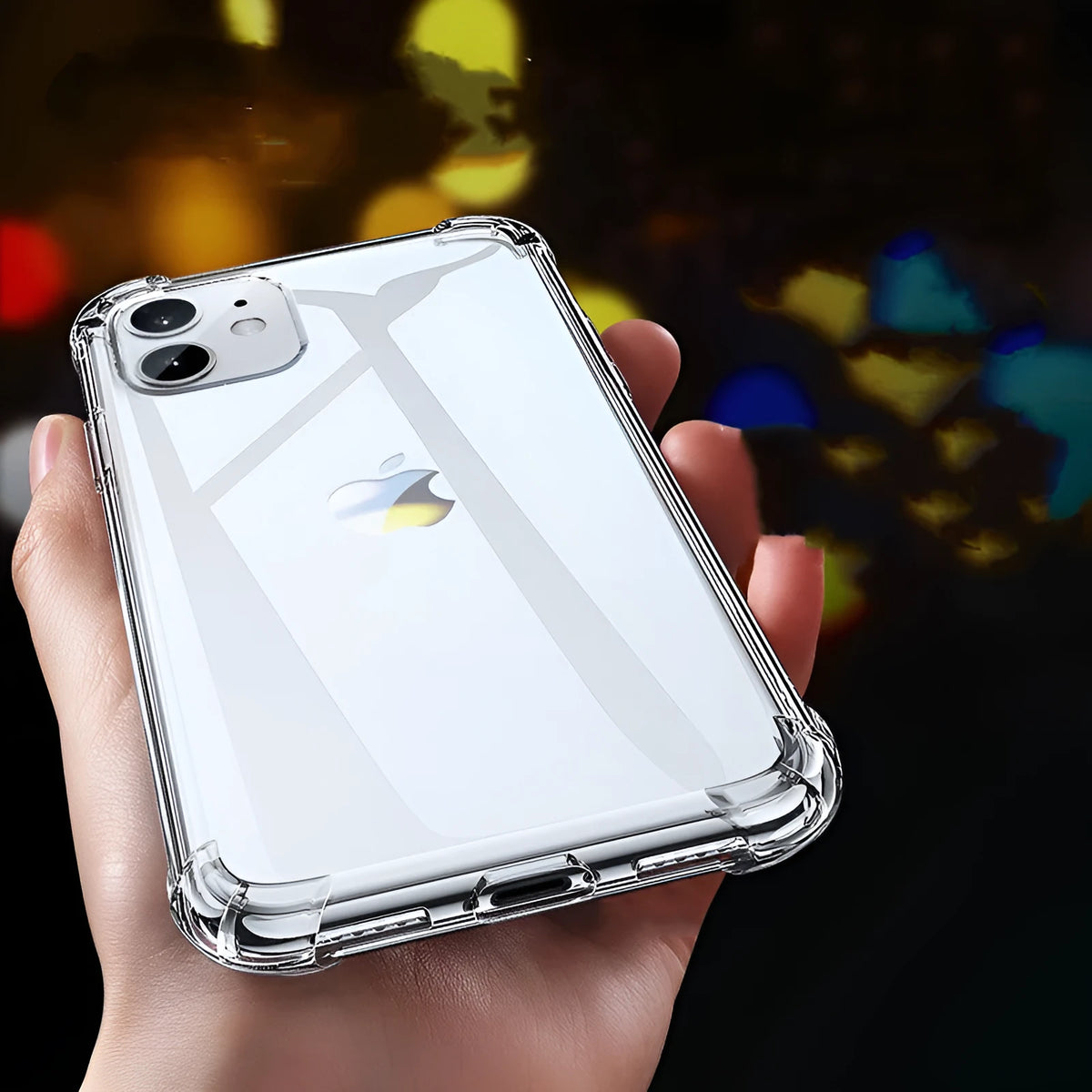 Transparent white TPU silicone shockproof case for iPhone showing clear design and protective edges