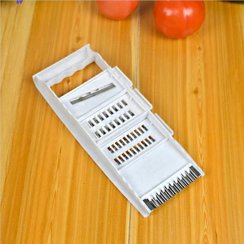 White 5-piece multifunctional kitchen grater and slicer set in stainless steel and ABS with hand guard, 28.3 x 13.2 cm