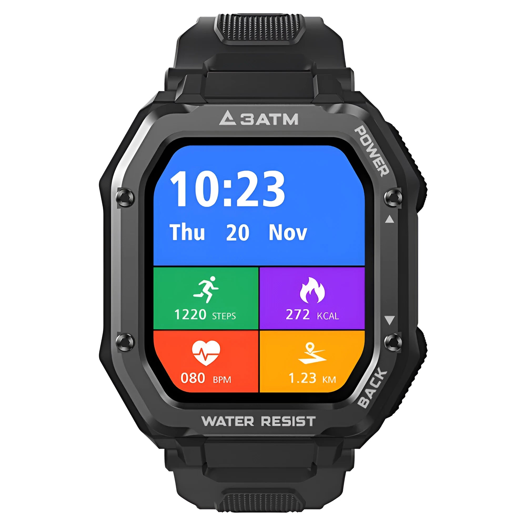 Outdoor sports smart watch with 1.69 inch screen showing sports tracking interface