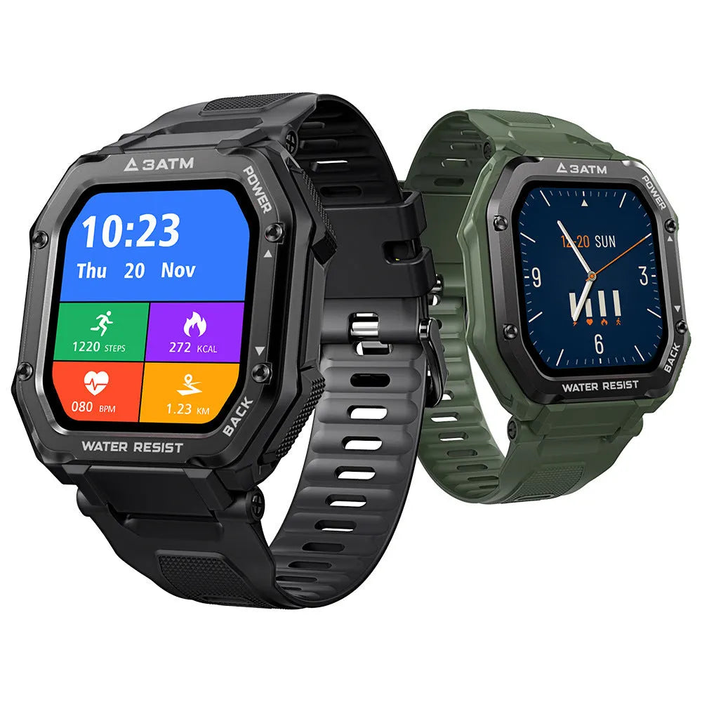 Outdoor sports smart watch with 1.69 inch screen showing sports tracking interface
