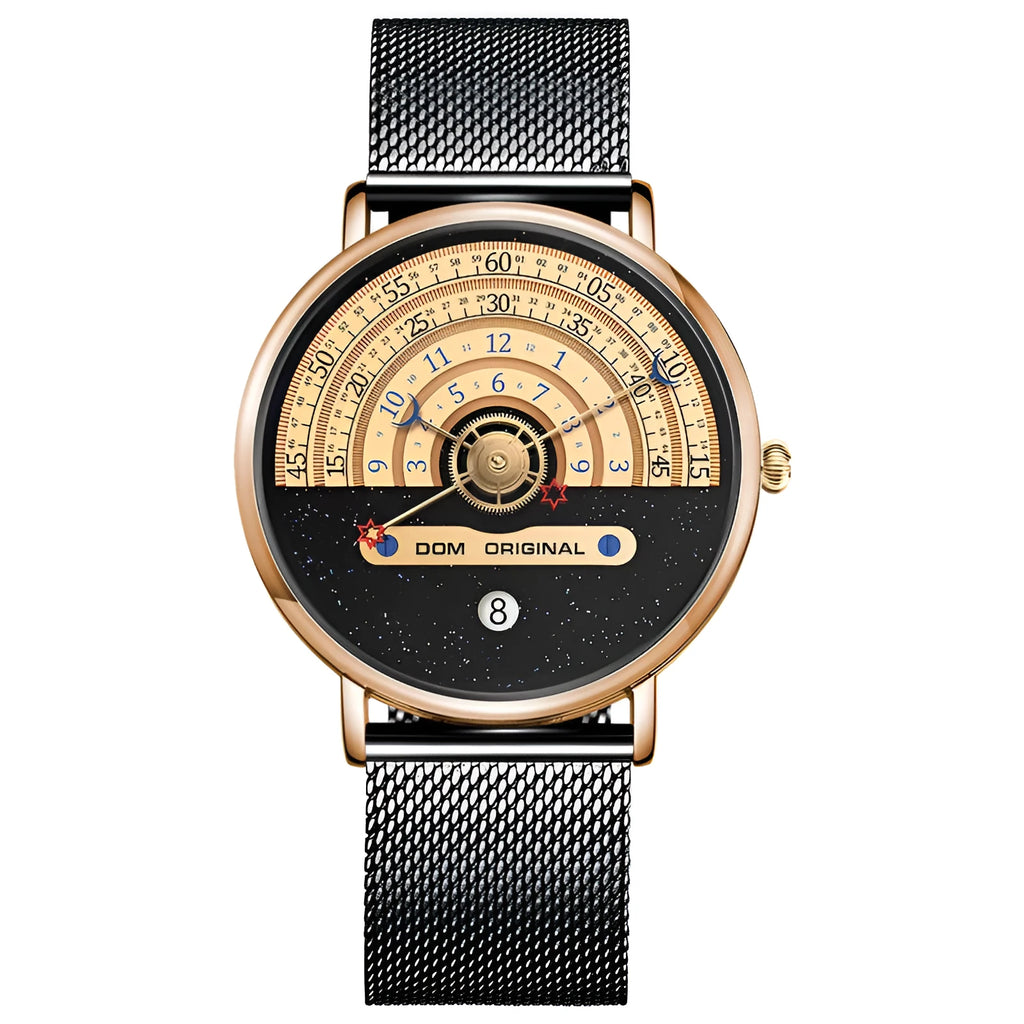 M-1288 men's sport watch with round 40mm dial, alloy case, and choice of stainless steel or leather strap.