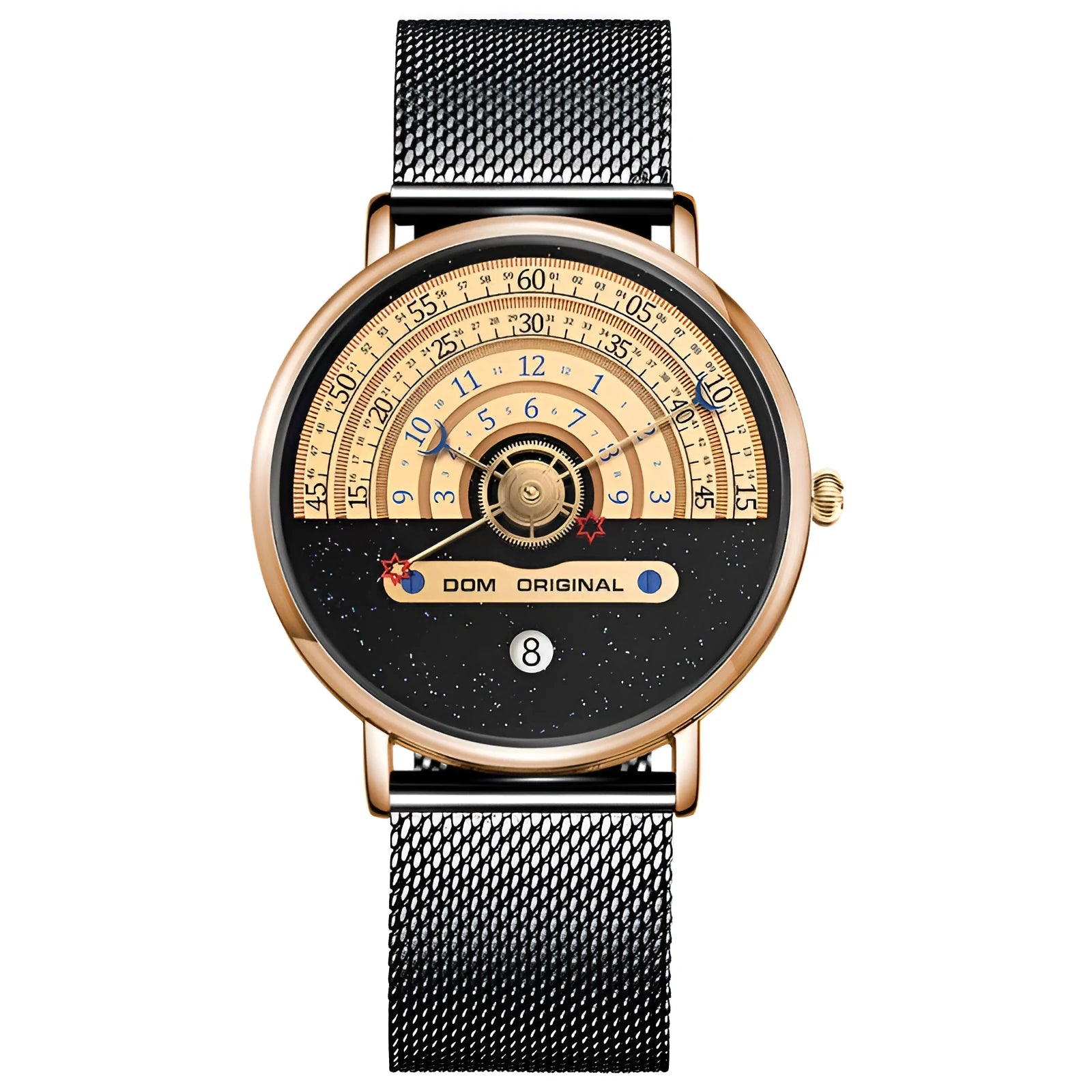 M-1288 men's sport watch with round 40mm dial, alloy case, and choice of stainless steel or leather strap.