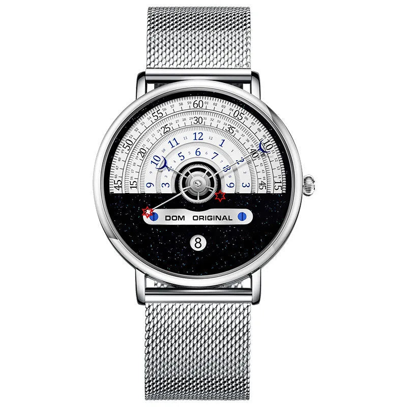 M-1288 men's sport watch with round 40mm dial, alloy case, and choice of stainless steel or leather strap.