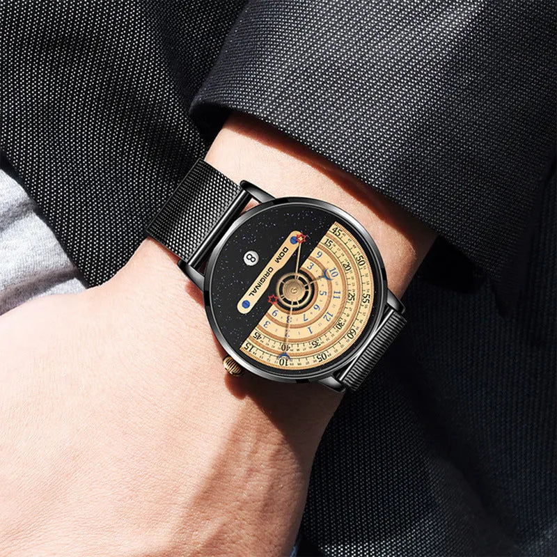 M-1288 men's sport watch with round 40mm dial, alloy case, and choice of stainless steel or leather strap.