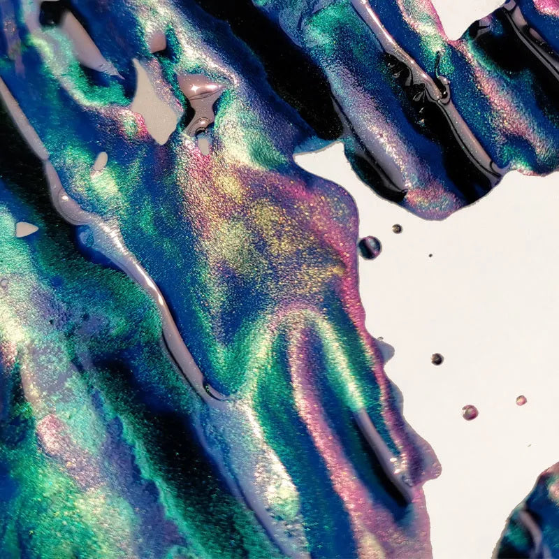 Strong sheen gradient fountain pen ink with gold powder effect in red tide and truffle colours