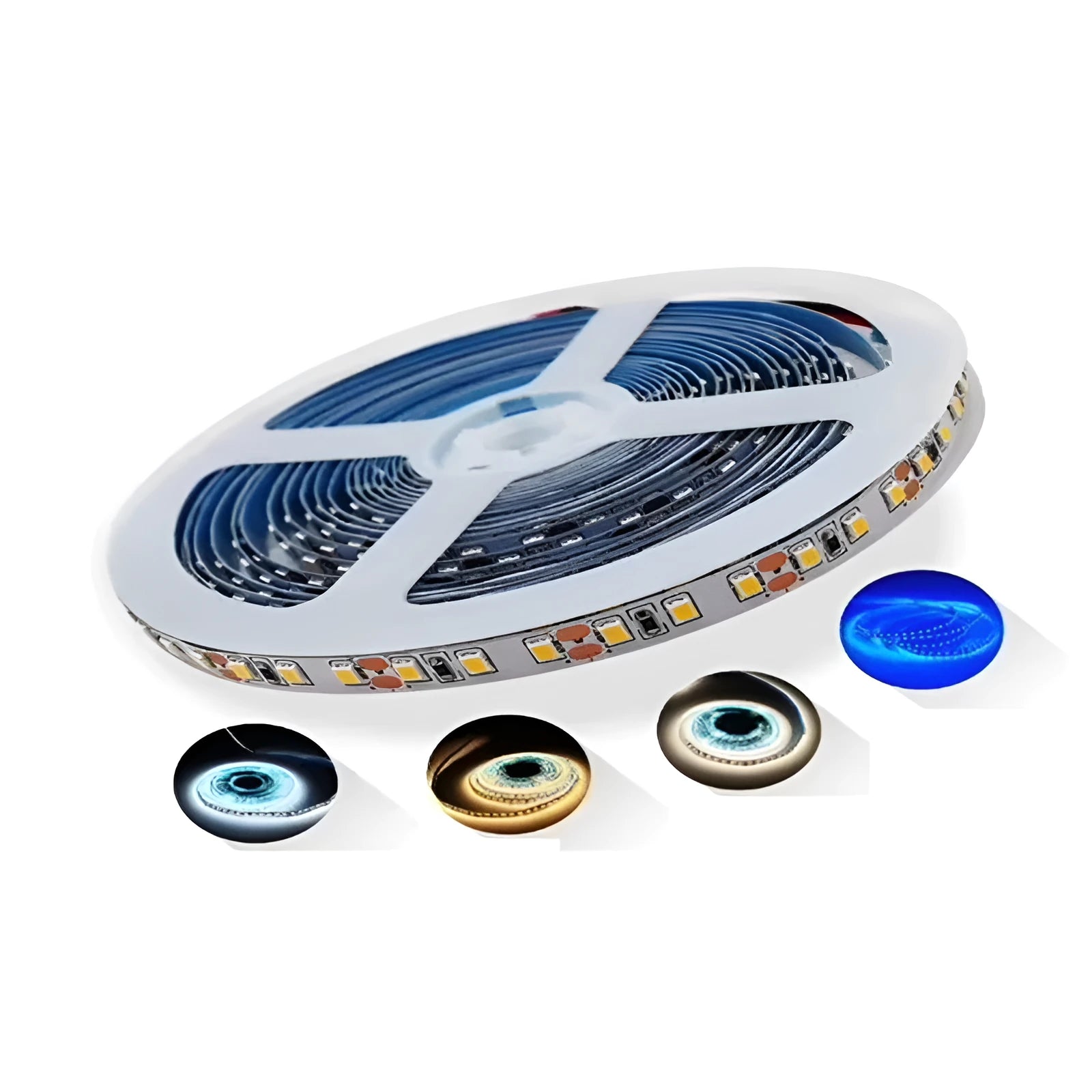 A flexible white LED light strip, 12V, for mounting on retail shelves or counters.
