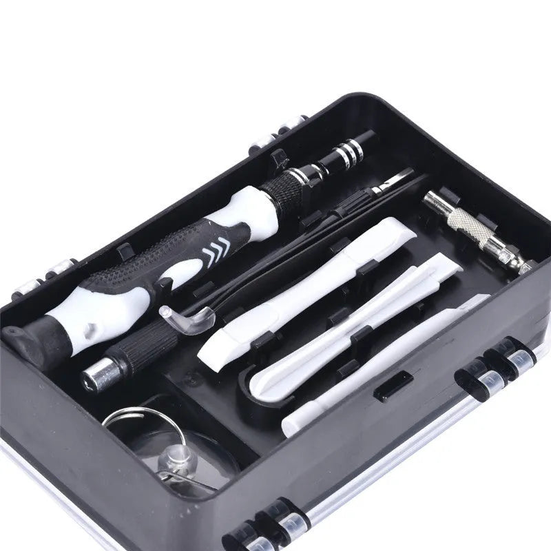 117-piece electronics screwdriver set with magnetic bits and flexible extension in storage box