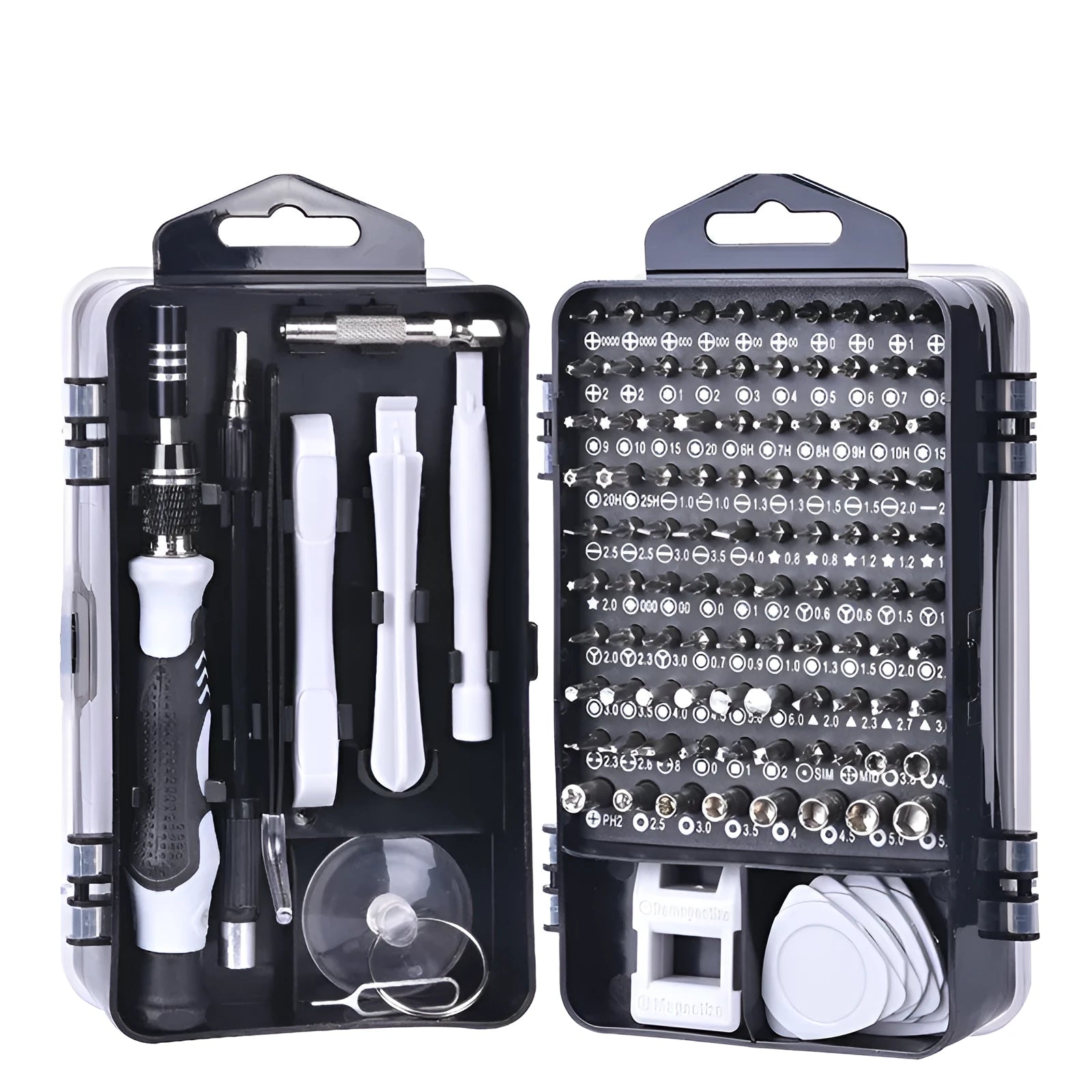 117-piece electronics screwdriver set with magnetic bits and flexible extension in storage box