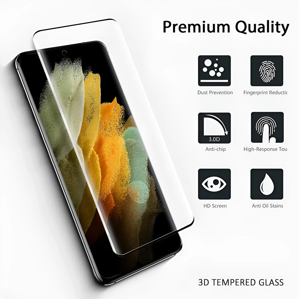 Samsung Galaxy S21 Ultra tempered glass screen protector with diamond HD clarity.