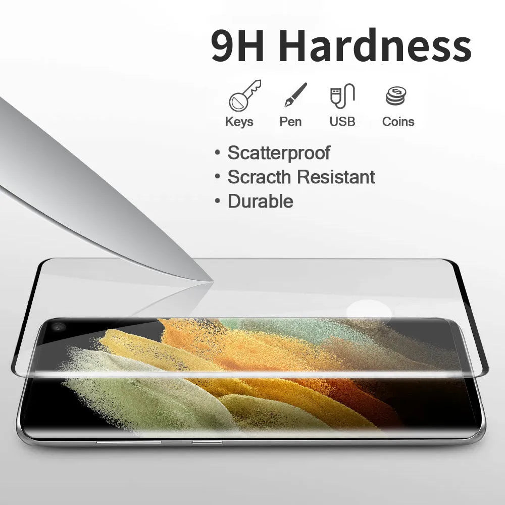 Samsung Galaxy S21 Ultra tempered glass screen protector with diamond HD clarity.