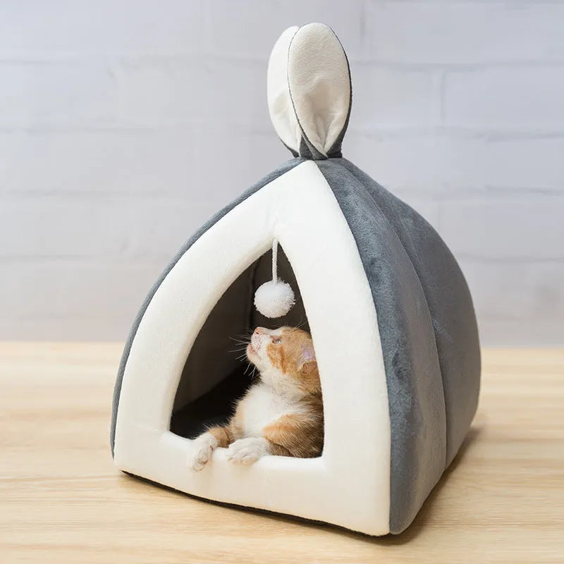 Soft cloth cat house pet bed for indoor cats and small dogs in grey colour