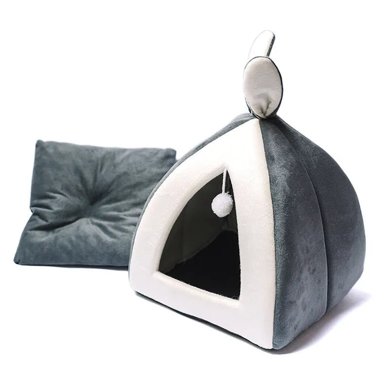 Soft cloth cat house pet bed for indoor cats and small dogs in grey colour