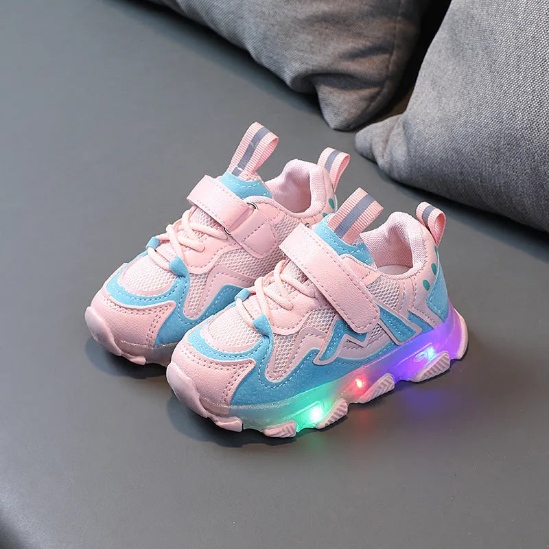 Children's mesh sneakers with velcro closure in black, grey, or pink colours