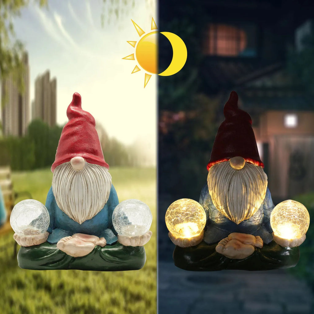 Solar LED resin dwarf statue faceless old man design 27x20cm outdoor garden ornament
