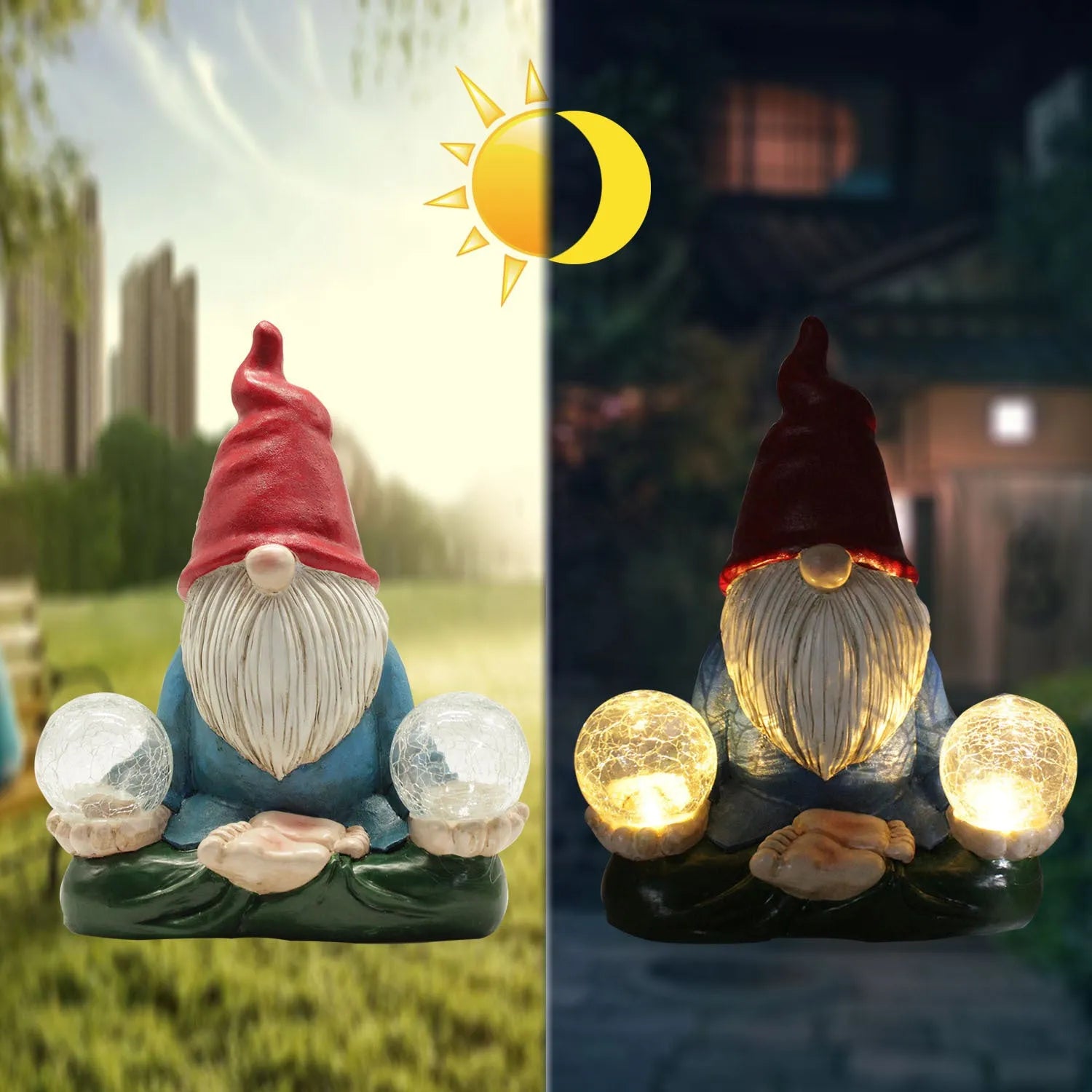 Solar LED resin dwarf statue faceless old man design 27x20cm outdoor garden ornament