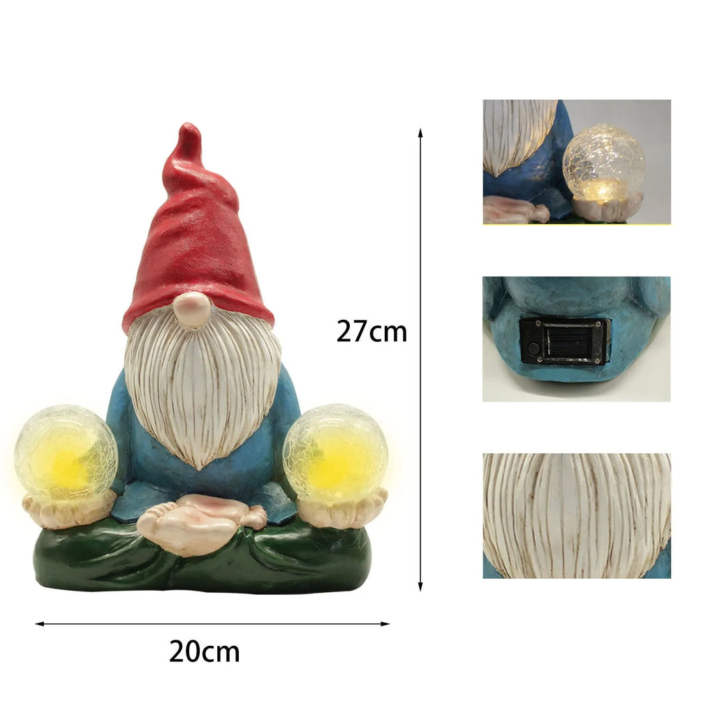 Solar LED resin dwarf statue faceless old man design 27x20cm outdoor garden ornament