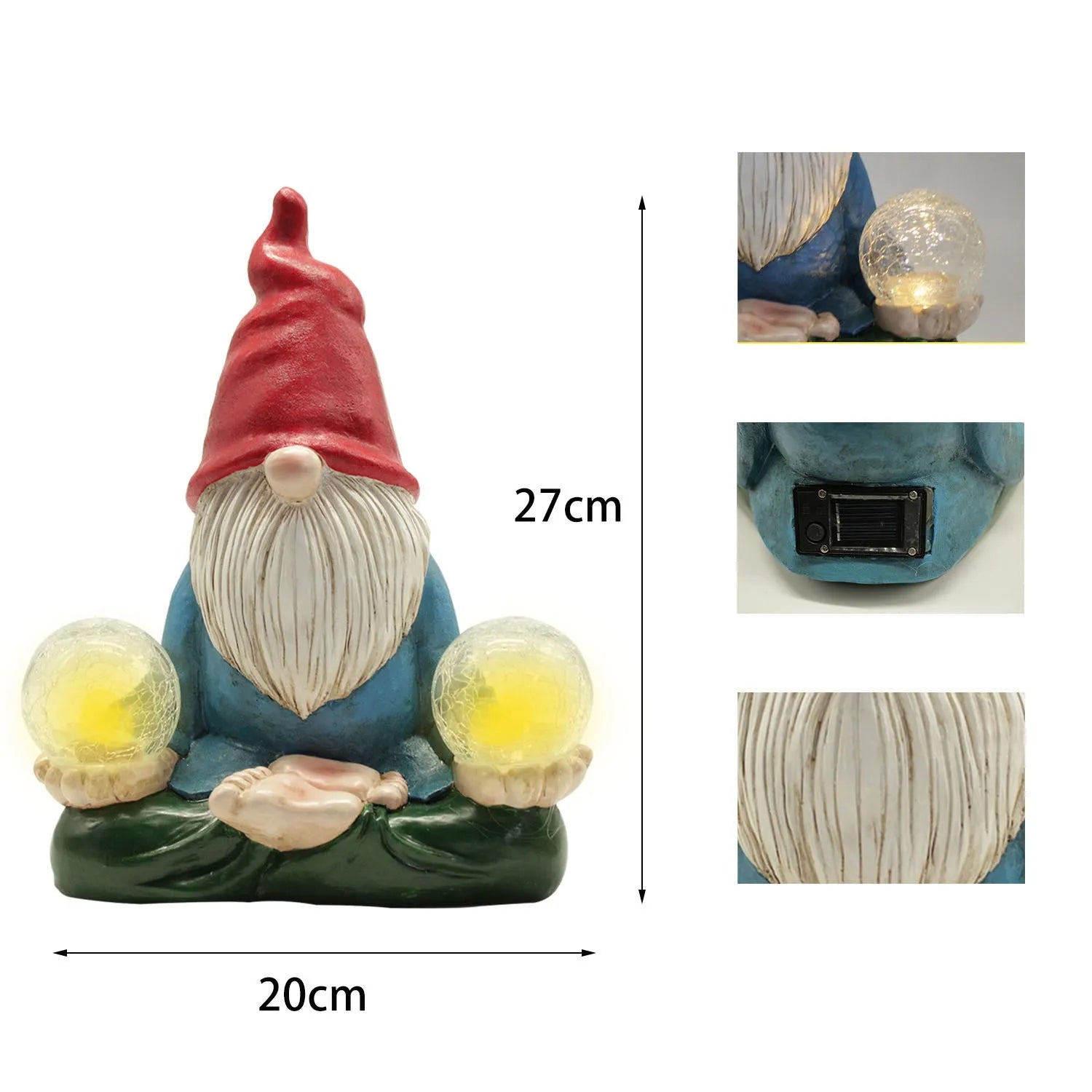 Solar LED resin dwarf statue faceless old man design 27x20cm outdoor garden ornament
