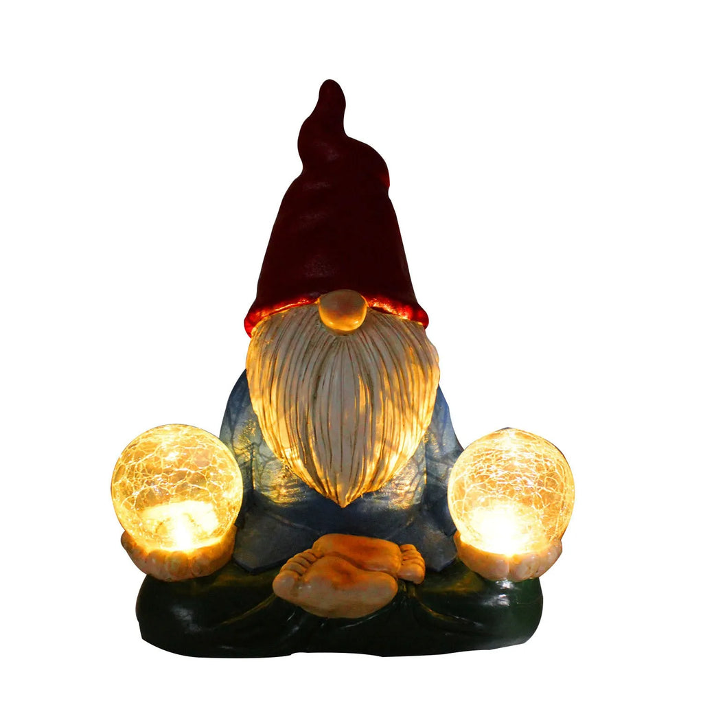 Solar LED resin dwarf statue faceless old man design 27x20cm outdoor garden ornament