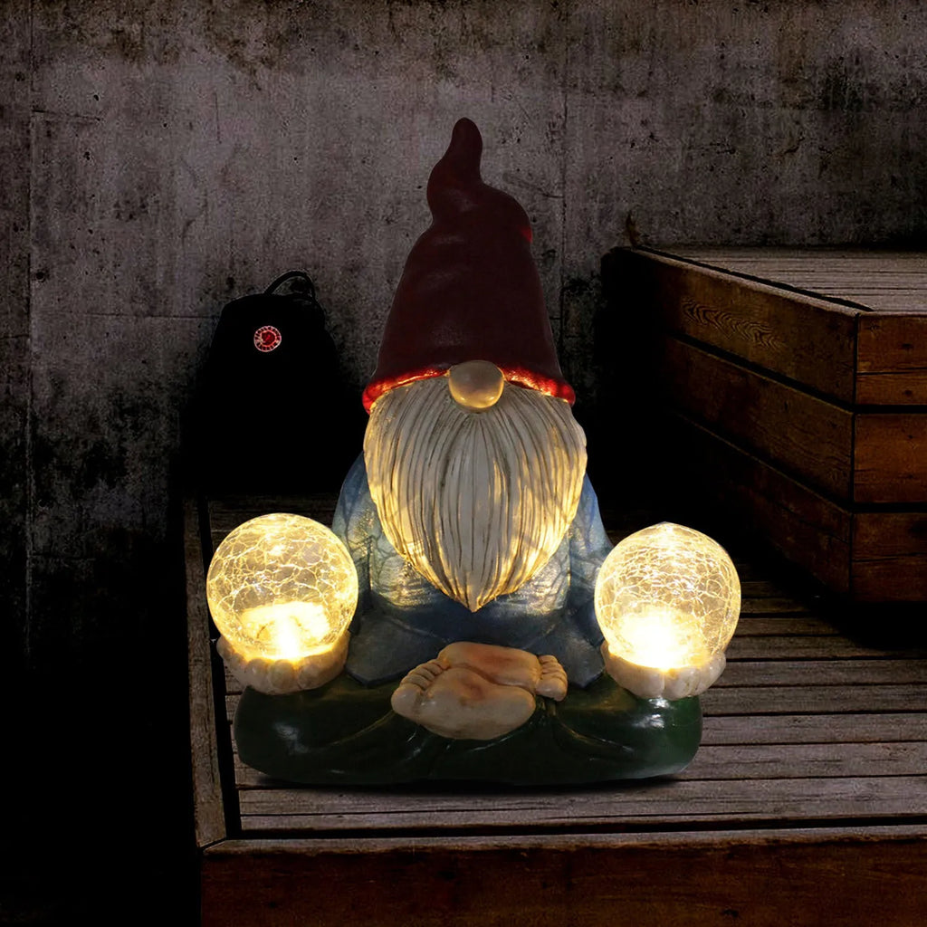Solar LED resin dwarf statue faceless old man design 27x20cm outdoor garden ornament