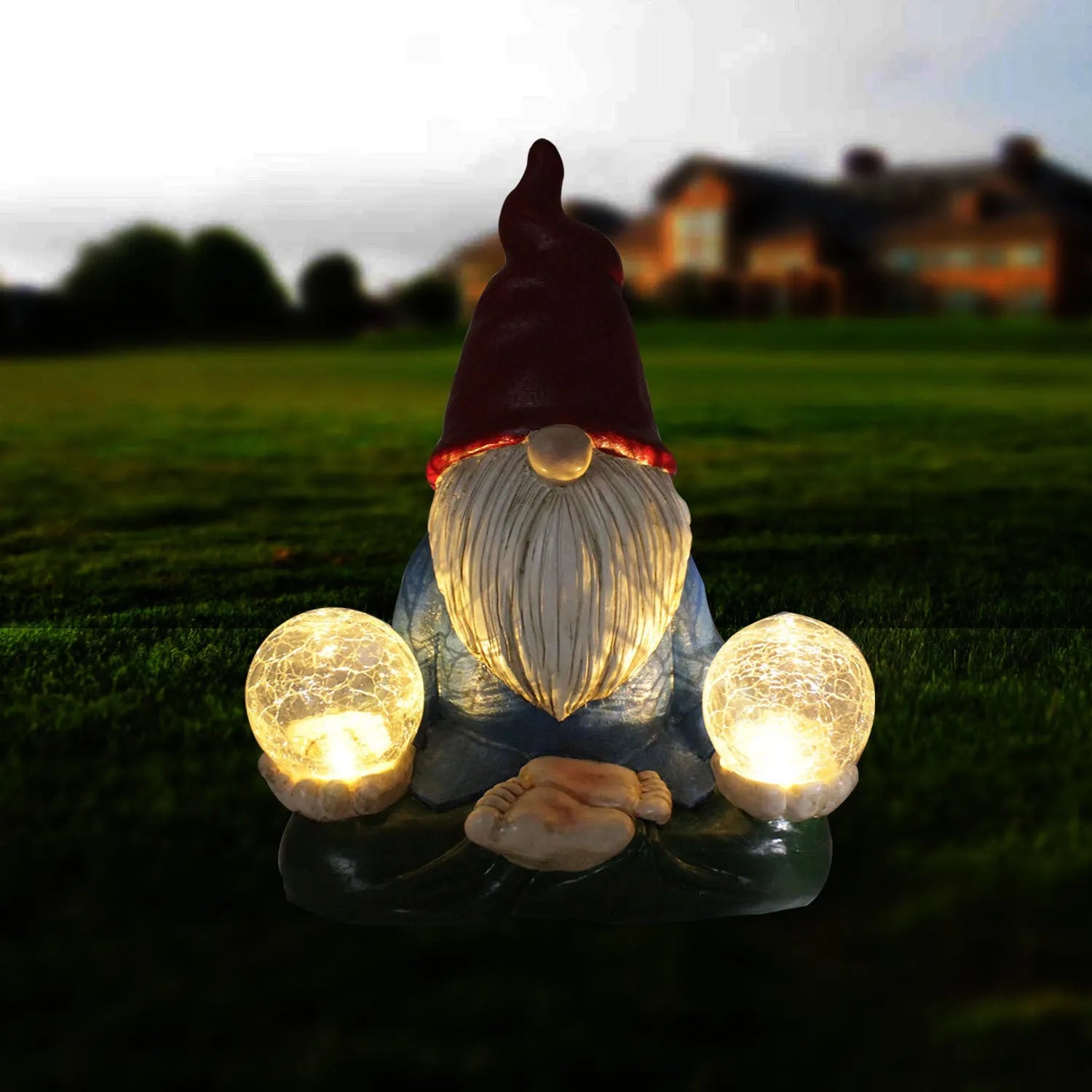 Solar LED resin dwarf statue faceless old man design 27x20cm outdoor garden ornament