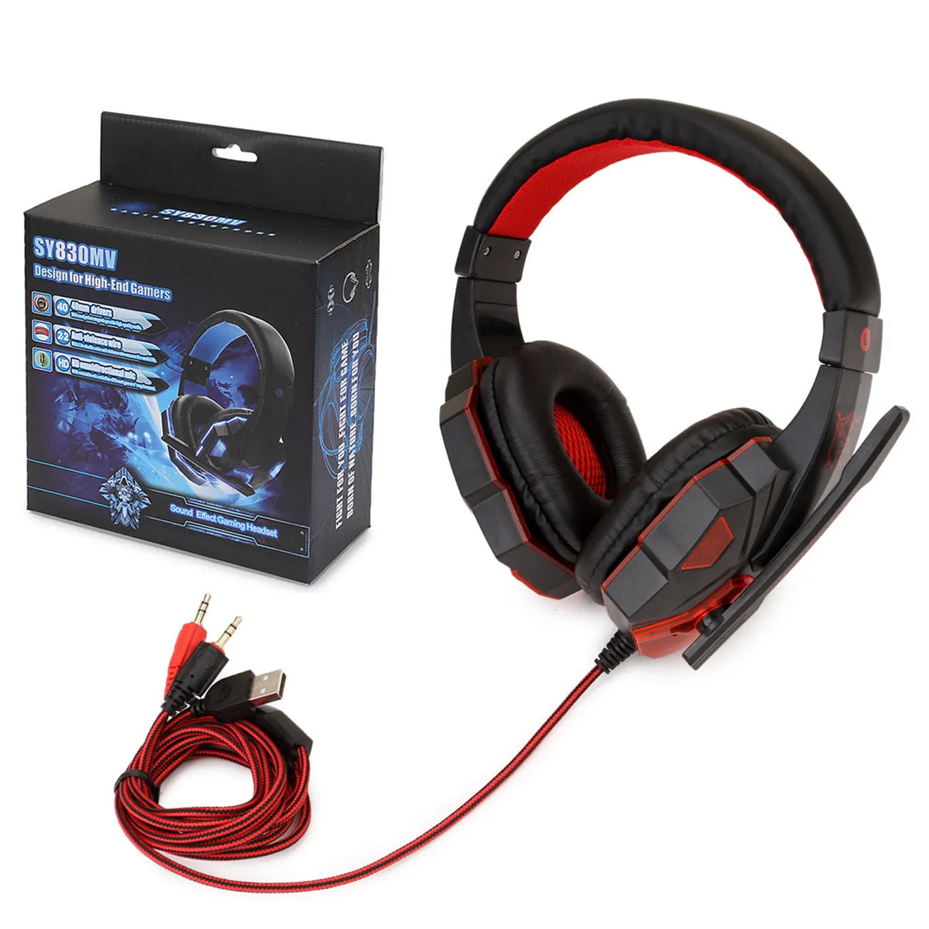 Light-up wired gaming headset for PS4 and PC with braided cable and memory foam ear cushions