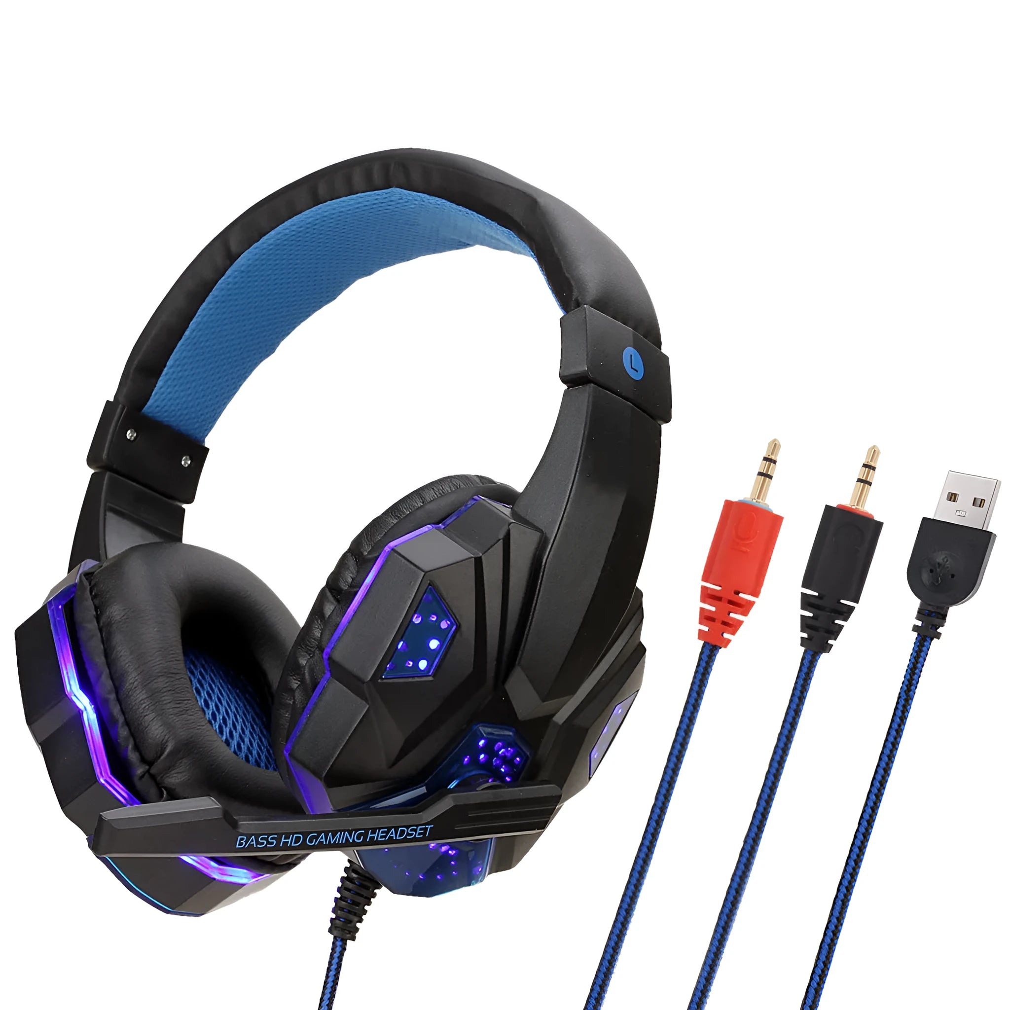 Light-up wired gaming headset for PS4 and PC with braided cable and memory foam ear cushions
